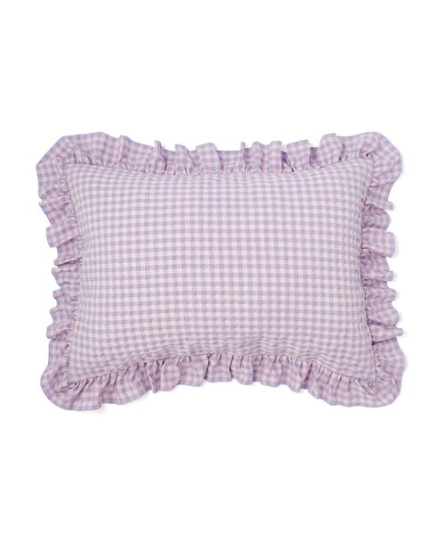 フリルチェック 寝具カバーセット セミダブル ピンク×パープル 4点