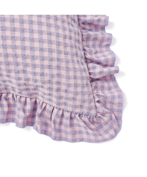 フリルチェック 寝具カバーセット セミダブル ピンク×パープル 4点