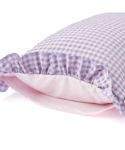 フリルチェック 寝具カバーセット セミダブル ピンク×パープル 4点