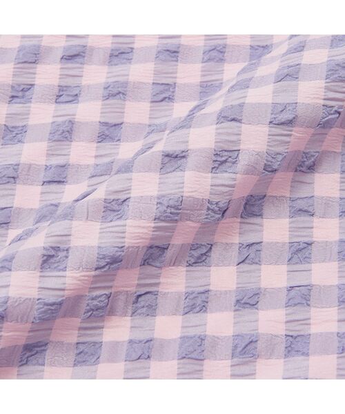 フリルチェック 寝具カバーセット セミダブル ピンク×パープル 4点
