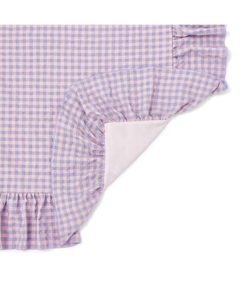 フリルチェック 寝具カバーセット セミダブル ピンク×パープル 4点