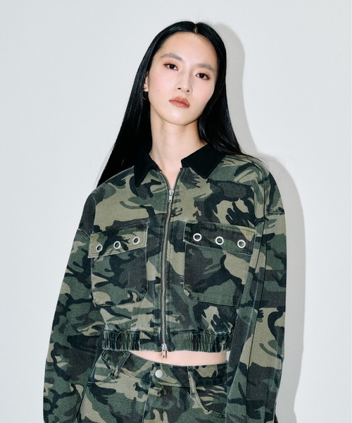 3.3 Field Trip （3.3フィールドトリップ）の「【セットアップ着用可能】3.3 Field Trip／アイレットデザインワークジャケット（ブルゾン・レディース・ブラック/カモフラージュ/レオパード・FREE）」の10枚目の写真