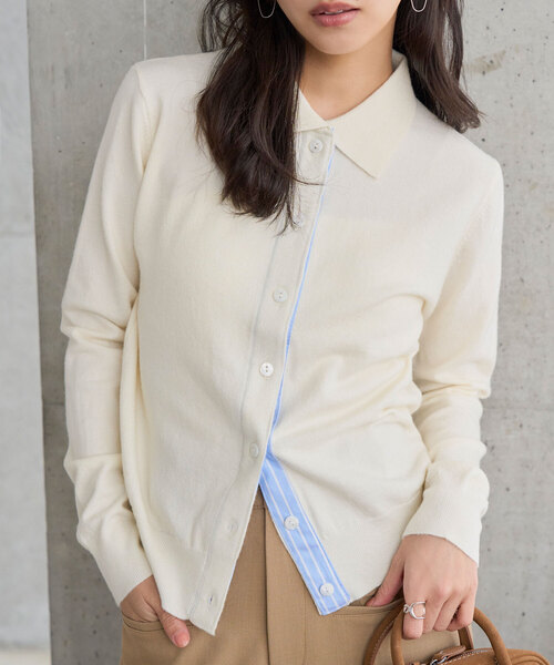 ストライプ切替ポロニットカーディガン（カーディガン/ボレロ）｜KOBE