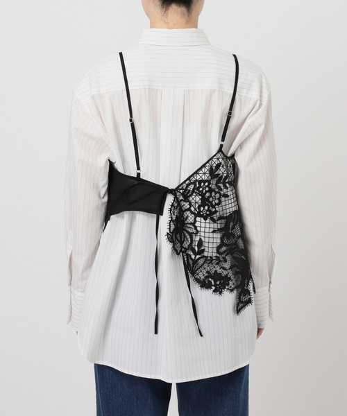 B.C STOCK(ベーセーストック)の「《2枚セット》レースキャミ付きシャツブラウス(シャツ/ブラウス・レディース・ブラック/ホワイト・FREE)」の6枚目の写真