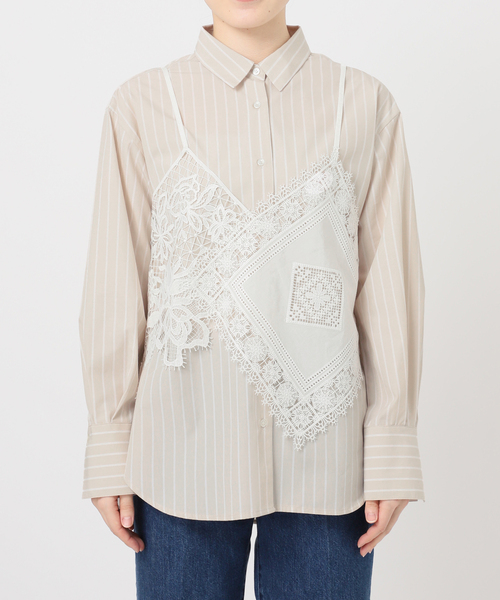 B.C STOCK(ベーセーストック)の「《2枚セット》レースキャミ付きシャツブラウス(シャツ/ブラウス・レディース・ブラック/ホワイト・FREE)」の10枚目の写真