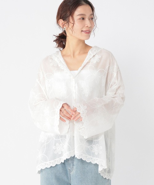 studio CLIP(スタディオクリップ)の「レースフードシャツブルゾン(シャツ/ブラウス・レディース・オフホワイト/ネイビー・FREE)」の8枚目の写真