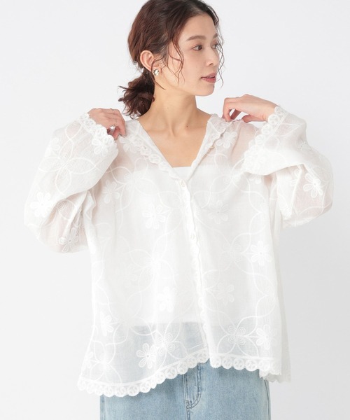 studio CLIP(スタディオクリップ)の「レースフードシャツブルゾン(シャツ/ブラウス・レディース・オフホワイト/ネイビー・FREE)」の9枚目の写真