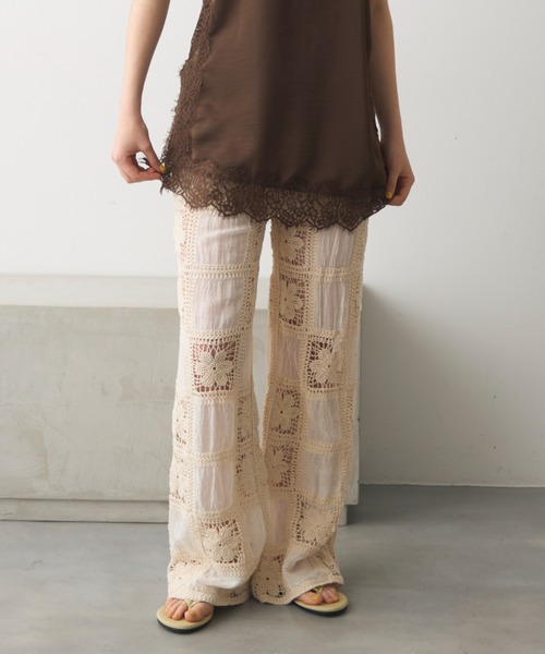 flower crochet patchwork pants / フラワークロシェパッチワーク