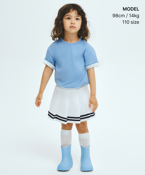 MUSINSA STANDARD KIDS（ムシンサスタンダードキッズ）の「[クールスタンダード] リラックスドクルーネックTシャツ [スカイブルー]（Tシャツ/カットソー・レディース・その他・110/120/130/140/150/160）」の2枚目の写真