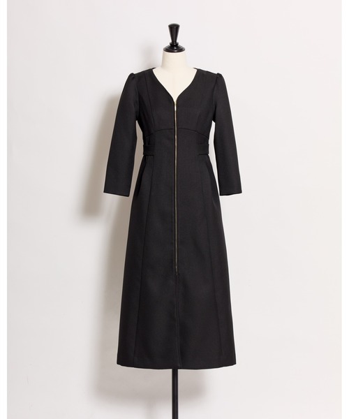 NOELA（ノエラ）の「フロントファスナーパイピングワンピース（ワンピース・レディース・ブラック/ベージュ・M/S）」の2枚目の写真