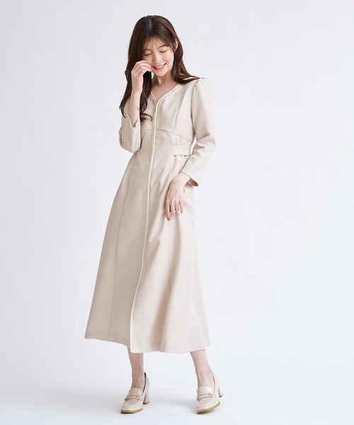 NOELA（ノエラ）の「フロントファスナーパイピングワンピース（ワンピース・レディース・ブラック/ベージュ・M/S）」の6枚目の写真