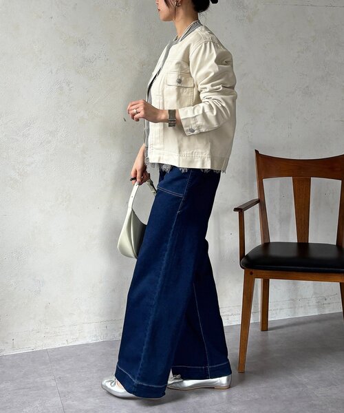 un dix cors（アンディコール）の「ノーカラージップデニムブルゾン（デニムジャケット・レディース・インディゴブルー/オフホワイト/ブルー・FREE）」の8枚目の写真