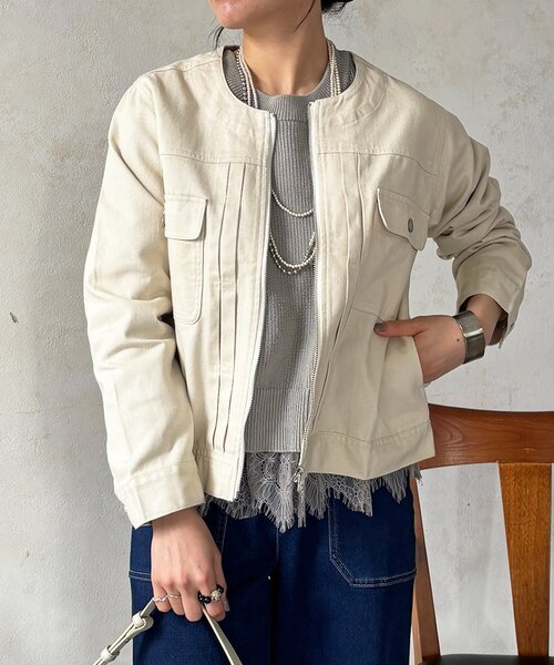 un dix cors（アンディコール）の「ノーカラージップデニムブルゾン（デニムジャケット・レディース・インディゴブルー/オフホワイト/ブルー・FREE）」の10枚目の写真