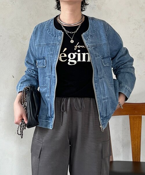 un dix cors（アンディコール）の「ノーカラージップデニムブルゾン（デニムジャケット・レディース・インディゴブルー/オフホワイト/ブルー・FREE）」の12枚目の写真
