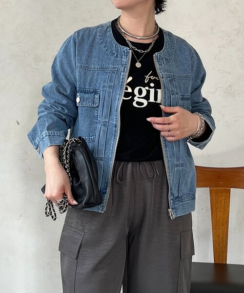 un dix cors（アンディコール）の「ノーカラージップデニムブルゾン（デニムジャケット・レディース・インディゴブルー/オフホワイト/ブルー・FREE）」の15枚目の写真