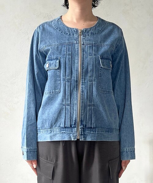 un dix cors（アンディコール）の「ノーカラージップデニムブルゾン（デニムジャケット・レディース・インディゴブルー/オフホワイト/ブルー・FREE）」の18枚目の写真