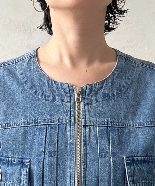un dix cors（アンディコール）の「ノーカラージップデニムブルゾン（デニムジャケット・レディース・インディゴブルー/オフホワイト/ブルー・FREE）」の21枚目の写真