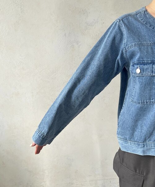 un dix cors（アンディコール）の「ノーカラージップデニムブルゾン（デニムジャケット・レディース・インディゴブルー/オフホワイト/ブルー・FREE）」の22枚目の写真