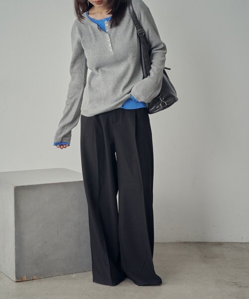 goocy（グーシー）の「配色ヘンリープルオーバー（ニット/セーター・レディース・チャコールグレー/アイボリー/グレー・FREE）」の13枚目の写真