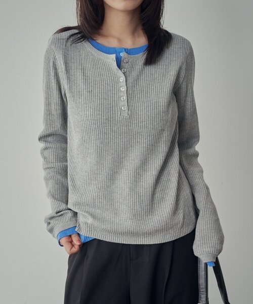 goocy（グーシー）の「配色ヘンリープルオーバー（ニット/セーター・レディース・チャコールグレー/アイボリー/グレー・FREE）」の17枚目の写真