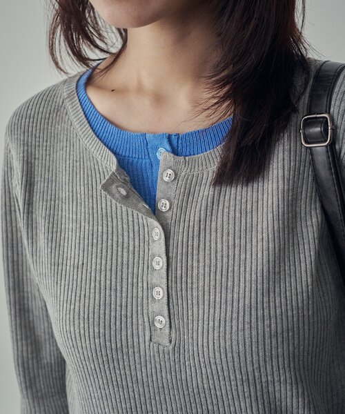 goocy（グーシー）の「配色ヘンリープルオーバー（ニット/セーター・レディース・チャコールグレー/アイボリー/グレー・FREE）」の18枚目の写真