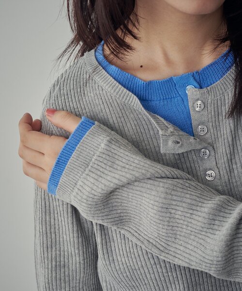 goocy（グーシー）の「配色ヘンリープルオーバー（ニット/セーター・レディース・チャコールグレー/アイボリー/グレー・FREE）」の19枚目の写真