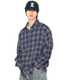 XTONZ（エクストーンズ）の「XTS042 ライトチェックシャツ (ネイビー)（シャツ/ブラウス）」