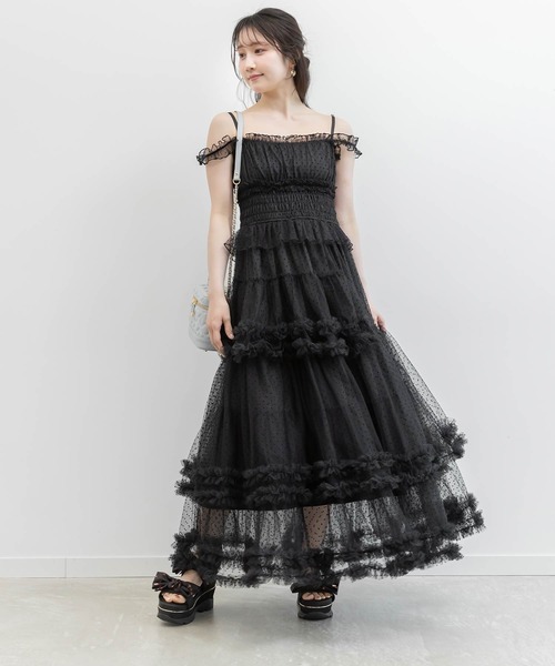 RANDA(ランダ)の「チュールフリルキャミワンピース(ワンピース・レディース・ブルー/ネイビー/ドット・1/0)」の3枚目の写真