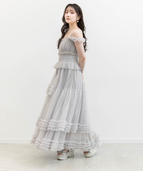 RANDA(ランダ)の「チュールフリルキャミワンピース(ワンピース・レディース・ブルー/ネイビー/ドット・1/0)」の1枚目の写真