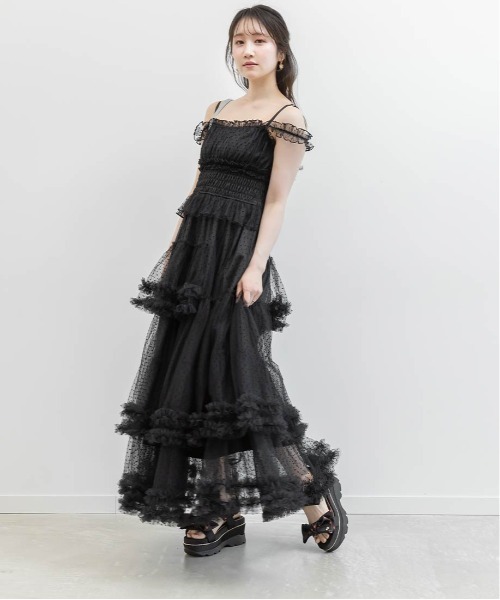 RANDA(ランダ)の「チュールフリルキャミワンピース(ワンピース・レディース・ブルー/ネイビー/ドット・1/0)」の4枚目の写真