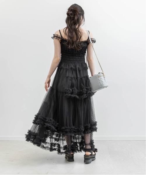 RANDA(ランダ)の「チュールフリルキャミワンピース(ワンピース・レディース・ブルー/ネイビー/ドット・1/0)」の5枚目の写真