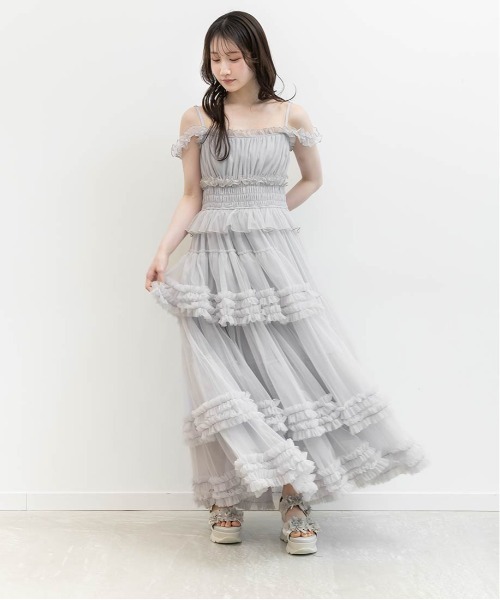 RANDA(ランダ)の「チュールフリルキャミワンピース(ワンピース・レディース・ブルー/ネイビー/ドット・1/0)」の20枚目の写真