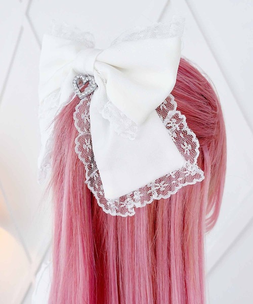 MA*RS(アメーバーマーズ)の「ビッグりぼん×ビジューハートリングバレッタ(バレッタ/ヘアクリップ・レディース・ブラック/ホワイト/ピンク/ブラック×ホワイト・FREE)」の9枚目の写真
