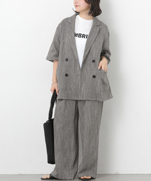JOURNAL STANDARD relume(ジャーナルスタンダード レリューム)の「スラブハーフスリーブジャケット(テーラードジャケット・レディース・グレー/ライトグレー・FREE)」の3枚目の写真