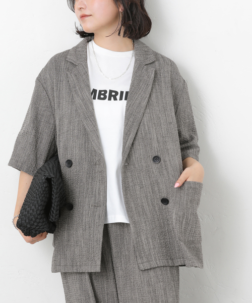 JOURNAL STANDARD relume(ジャーナルスタンダード レリューム)の「スラブハーフスリーブジャケット(テーラードジャケット・レディース・グレー/ライトグレー・FREE)」の6枚目の写真
