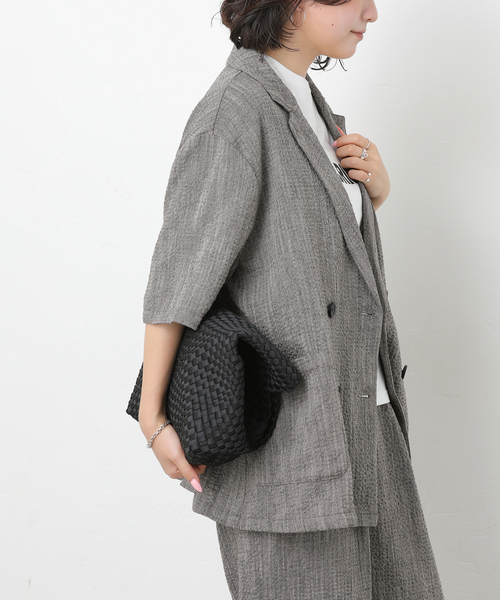 JOURNAL STANDARD relume(ジャーナルスタンダード レリューム)の「スラブハーフスリーブジャケット(テーラードジャケット・レディース・グレー/ライトグレー・FREE)」の8枚目の写真