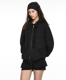 NACHE | RUFFLE HOODIE ZIP-UP BLACK(パーカー)