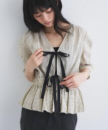 CODE A | front ribbon peplum blouse(シャツ/ブラウス)