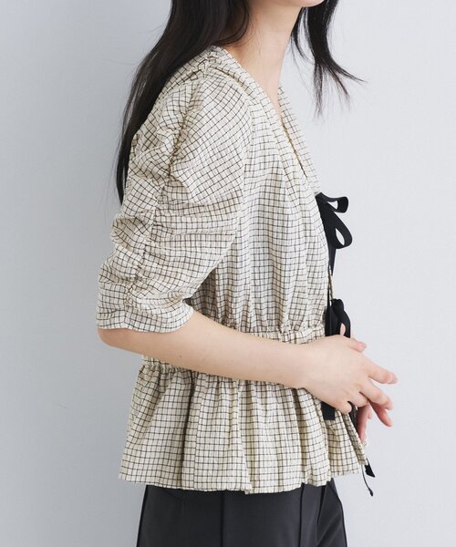CODE A(コードエー)の「front ribbon peplum blouse(シャツ/ブラウス・レディース・ブラック/アイボリー・00)」の9枚目の写真