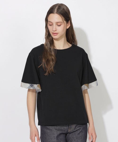 CB CRESTBRIDGE（シービークレストブリッジ）の「【Quiet checkシリーズ】シトラテックハーフフレアスリーブT（Tシャツ/カットソー・レディース・オフホワイト/ダークネイビー/ホワイト系その他/ブラック・M）」の3枚目の写真