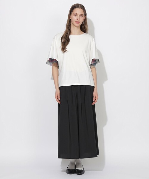 CB CRESTBRIDGE（シービークレストブリッジ）の「【Quiet checkシリーズ】シトラテックハーフフレアスリーブT（Tシャツ/カットソー・レディース・オフホワイト/ダークネイビー/ホワイト系その他/ブラック・M）」の5枚目の写真