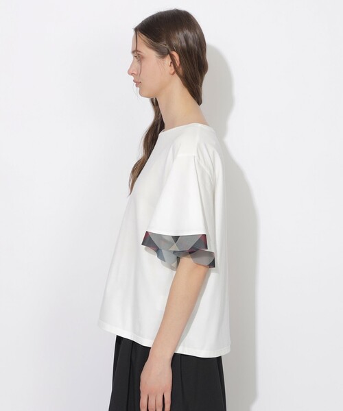 CB CRESTBRIDGE（シービークレストブリッジ）の「【Quiet checkシリーズ】シトラテックハーフフレアスリーブT（Tシャツ/カットソー・レディース・オフホワイト/ダークネイビー/ホワイト系その他/ブラック・M）」の7枚目の写真