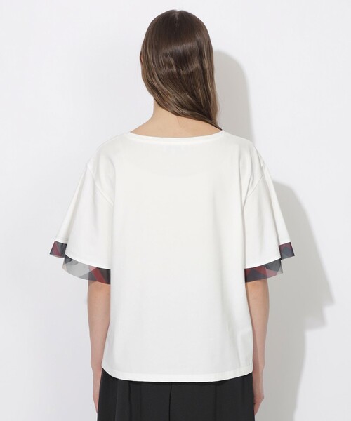 CB CRESTBRIDGE（シービークレストブリッジ）の「【Quiet checkシリーズ】シトラテックハーフフレアスリーブT（Tシャツ/カットソー・レディース・オフホワイト/ダークネイビー/ホワイト系その他/ブラック・M）」の8枚目の写真
