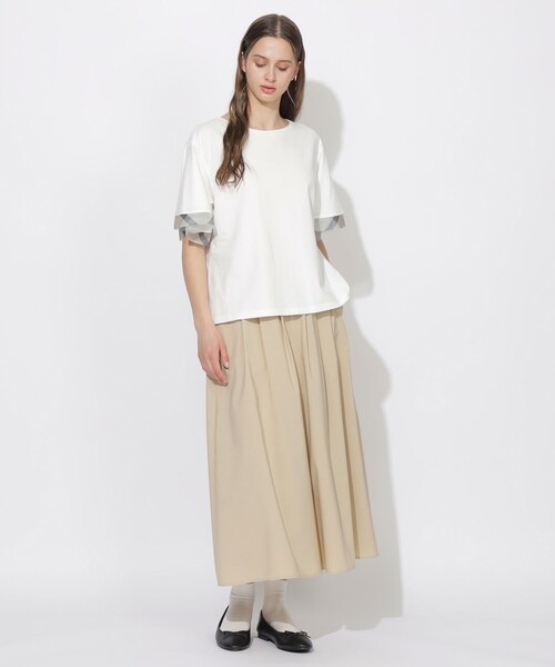 CB CRESTBRIDGE（シービークレストブリッジ）の「【Quiet checkシリーズ】シトラテックハーフフレアスリーブT（Tシャツ/カットソー・レディース・オフホワイト/ダークネイビー/ホワイト系その他/ブラック・M）」の11枚目の写真