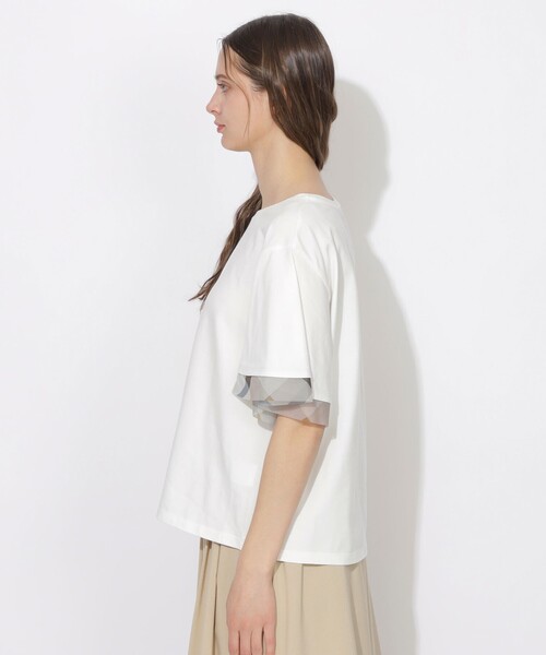 CB CRESTBRIDGE（シービークレストブリッジ）の「【Quiet checkシリーズ】シトラテックハーフフレアスリーブT（Tシャツ/カットソー・レディース・オフホワイト/ダークネイビー/ホワイト系その他/ブラック・M）」の12枚目の写真