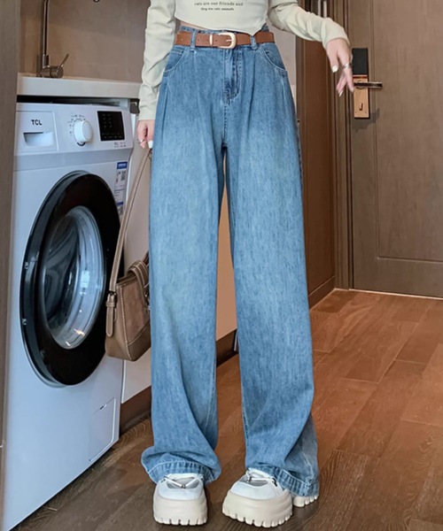 Teem Store（チームストア）の「ベーシックタックワイドデニムパンツ（デニムパンツ・レディース・サックスブルー/その他/ブルー/ホワイト・S）」の3枚目の写真