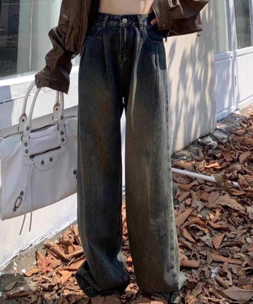 Teem Store（チームストア）の「ベーシックタックワイドデニムパンツ（デニムパンツ・レディース・サックスブルー/その他/ブルー/ホワイト・S）」の4枚目の写真