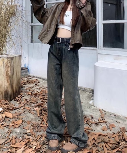 Teem Store（チームストア）の「ベーシックタックワイドデニムパンツ（デニムパンツ・レディース・サックスブルー/その他/ブルー/ホワイト・S）」の12枚目の写真