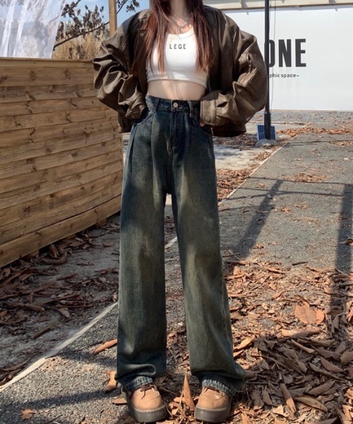 Teem Store（チームストア）の「ベーシックタックワイドデニムパンツ（デニムパンツ・レディース・サックスブルー/その他/ブルー/ホワイト・S）」の10枚目の写真