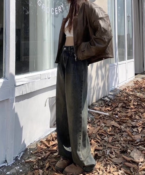 Teem Store（チームストア）の「ベーシックタックワイドデニムパンツ（デニムパンツ・レディース・サックスブルー/その他/ブルー/ホワイト・S）」の11枚目の写真